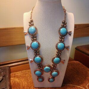 Southern Fried Chicz Costume Copper and Stone Squash Blossom Necklace Turquoise
